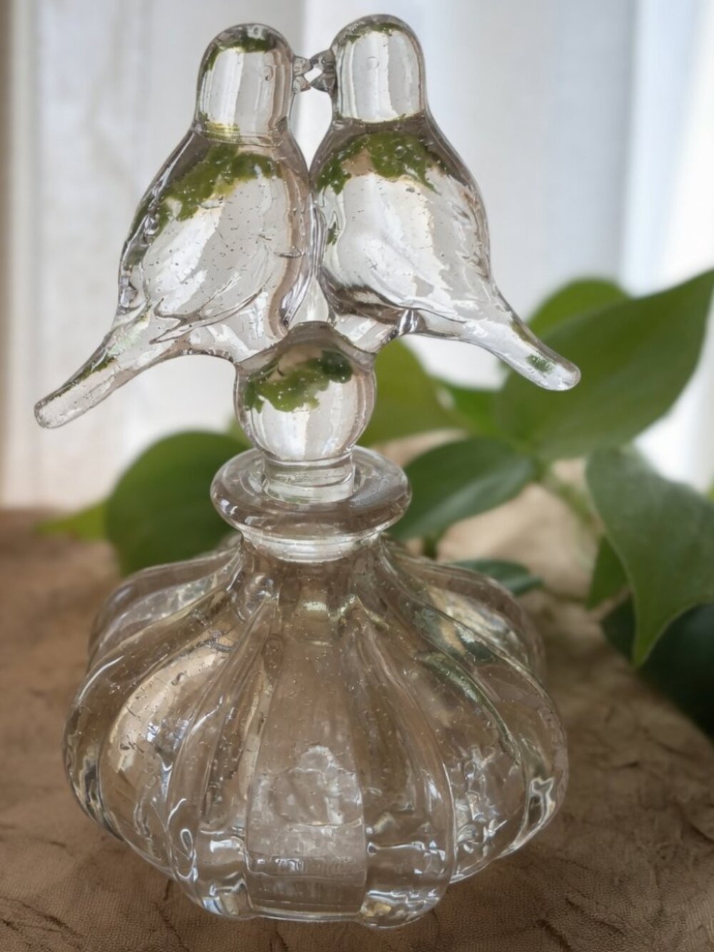 Gundersen-Pairpoint Vintage Kissing Birds Perfume Bottle, MCM American Art Glass